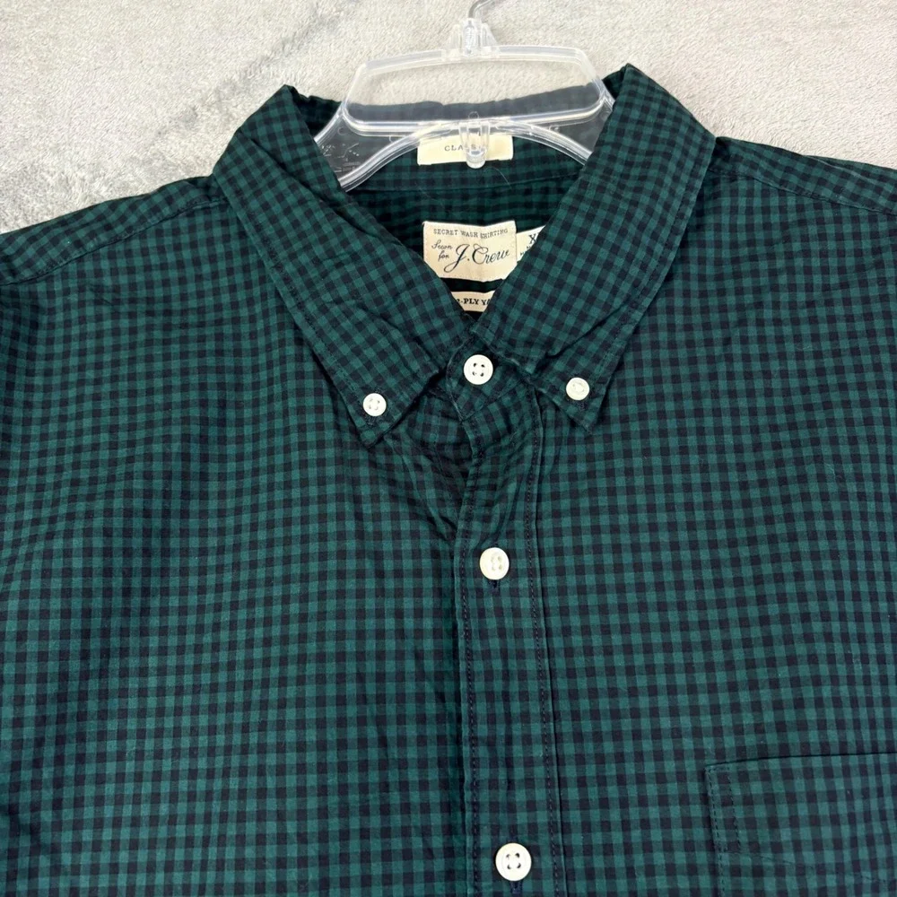 J. Crew XL Green Gingham Secret Wash Button Down Shirt Classic Fit Preppy Office